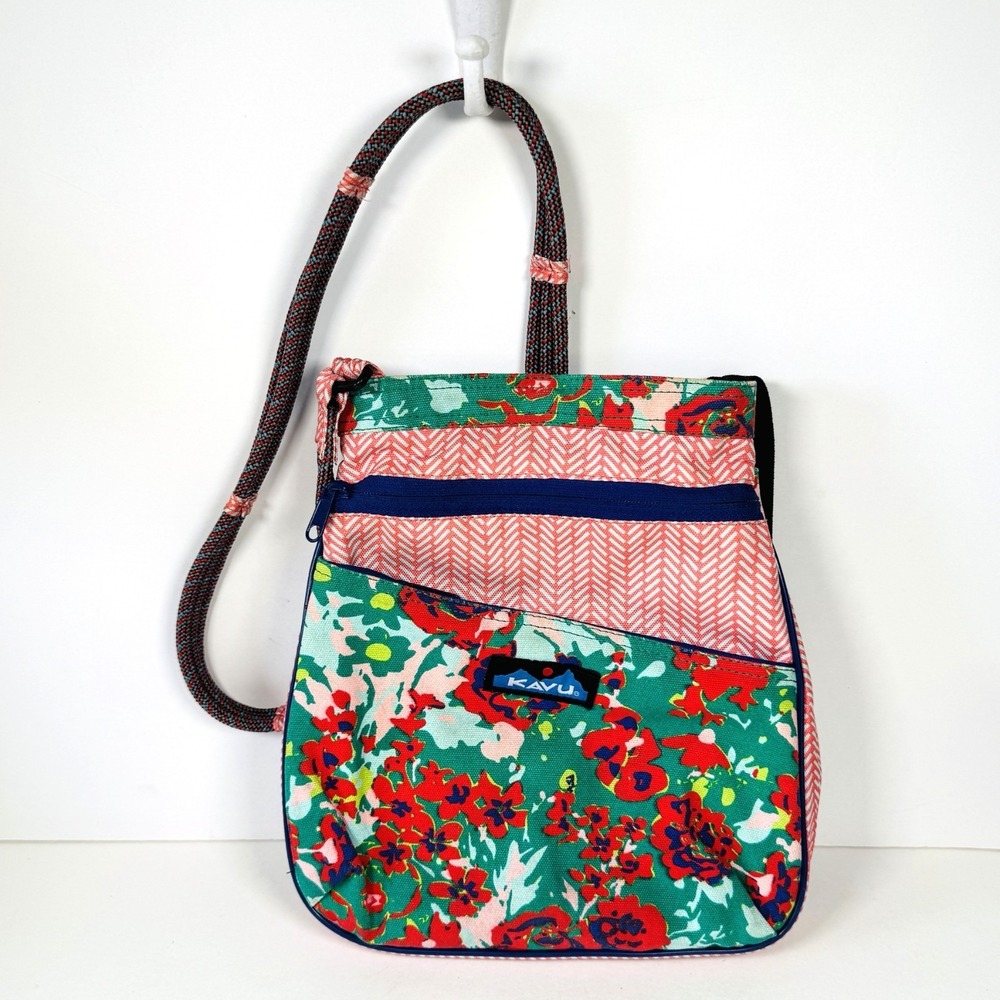 Kavu Keeper Crossbody Bag Rose Garden Floral‎ Print Rope Sling Strap Cotton